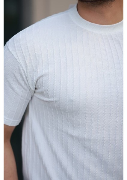 Erkek Kısa Kollu Örgü Kumaş Bisiklet Yaka T-Shirt