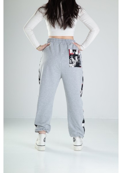 Çizgi Roman Desenli Gri Jogger