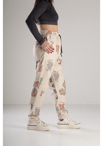 Tiger Desenli Gabardin Jogger Pantolon