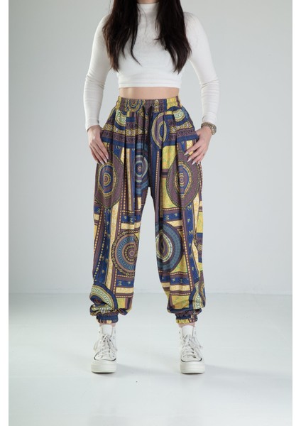 Etnik Desenli Bürümcük Kumaş Pileli Jogger