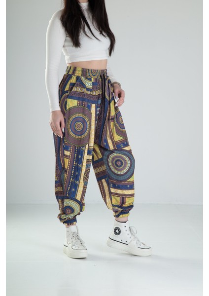 Etnik Desenli Bürümcük Kumaş Pileli Jogger modelleri