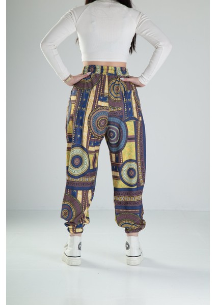 Etnik Desenli Bürümcük Kumaş Pileli Jogger fırsatları