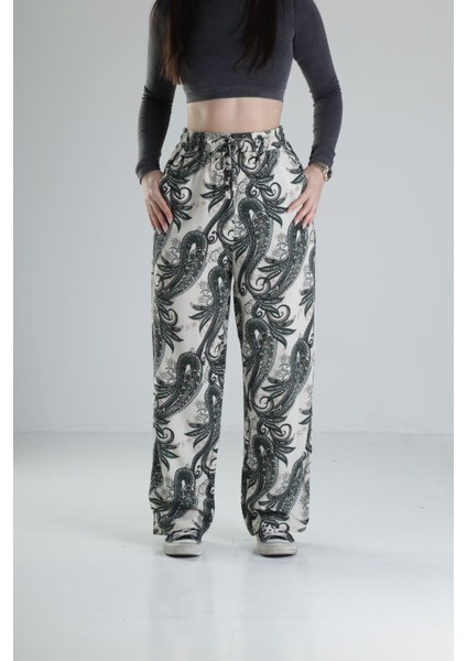 Yeşil Yaprak Desenli Baggy Pantolon