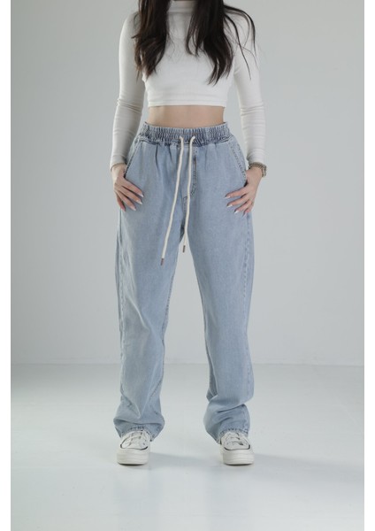 Premium Kalite Buz Mavisi Baggy Pantolon