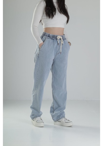 Premium Kalite Buz Mavisi Baggy Pantolon