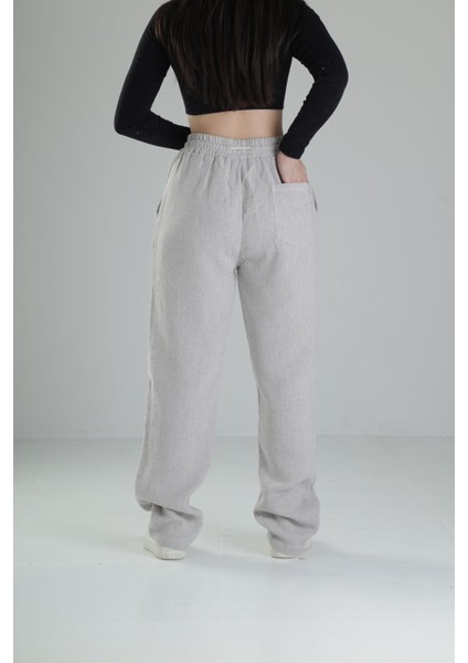 Bol Kalıp Gri Keten Pantolon fırsatları