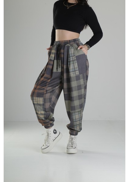 Yeşil Ekose Jogger Pantolon
