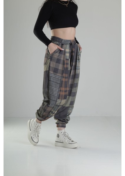 Yeşil Ekose Jogger Pantolon modelleri