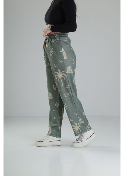Yeşil Yaprak Desenli Baggy Pantolon fiyatları