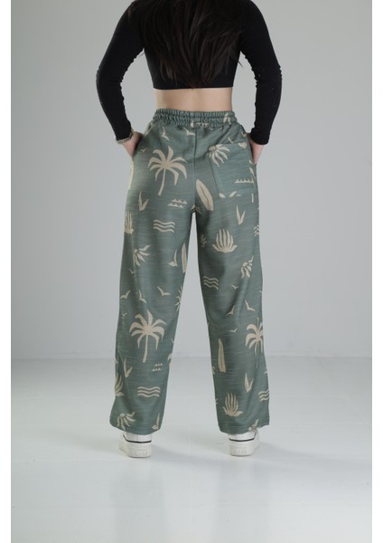 Yeşil Yaprak Desenli Baggy Pantolon fırsatları