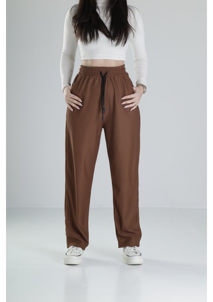 Kahverengi Fitilli Kumaş Pantolon