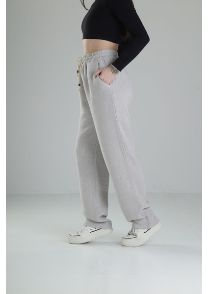 Bol Kalıp Gri Keten Pantolon fiyatları