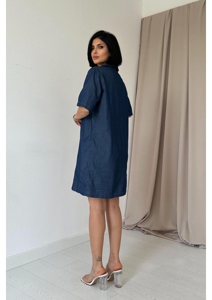 Mavi Tencel Kuplu Elbise