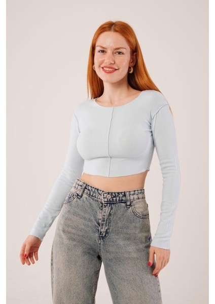 Ters Dikişli Basic Bebe Mavisi Body Bluz