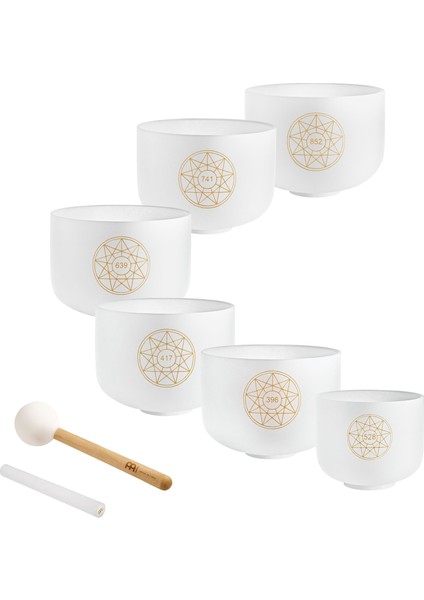 Sonic Energy 6-Parça Solfeggio Crystal Singing Bowl Set (Ut 396 Hz, Re 417 Hz, Mi 528 Hz, Fa 639 Hz, Sol 741 Hz, La 852 Hz)