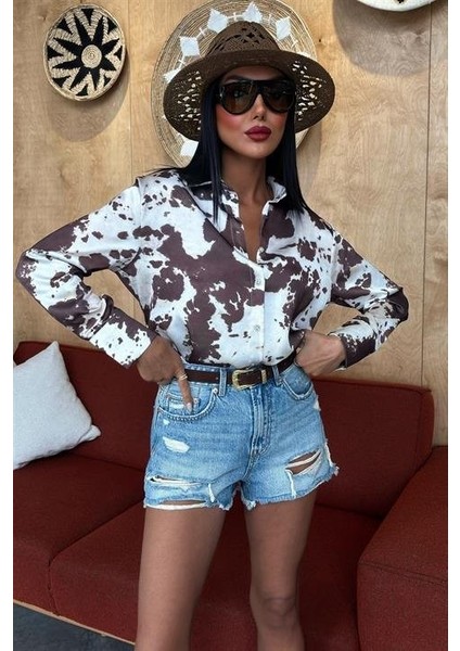 Batik Desenli Chanel Saten Gömlek 3467