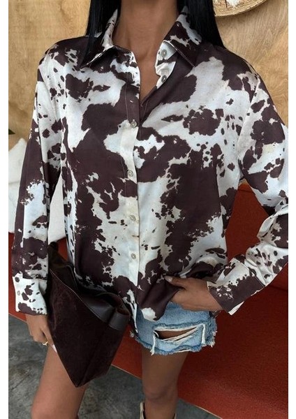 Batik Desenli Chanel Saten Gömlek 3467