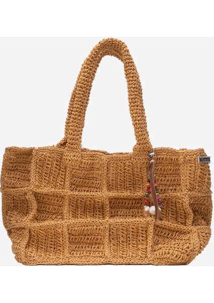 Kadın Hasır El Yapımı Şık Omuz Çantası Zy 25005 Kahverengi