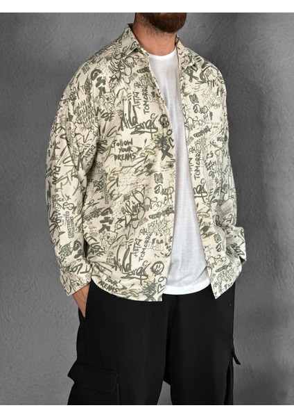 Gabardin Kumaş Yeşil Desenli Spor Gömlek