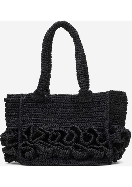 Kadın Hasır El Yapımı Şık Omuz Çantası Zy 25007 Siyah