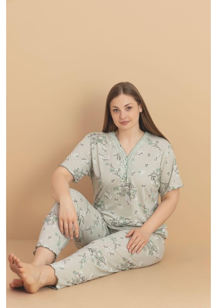 Kadın Büyük Beden Dantel Yaka Bambu Kısa Kol Ince Pijama Takımı 5990 - 1 Adet fiyatları