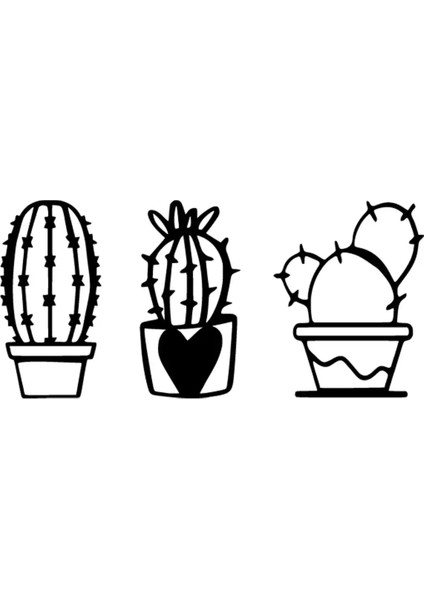 Kaktüs Seti Oto Özel Yeni Sticker Siyah 25 x 12 cm