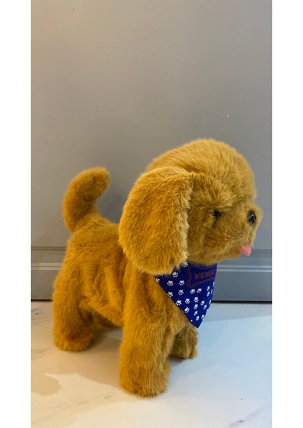 Müzikli Yürüyen Havlayan Yalayan Kuyruk ve Başını Sallayan Ses Kaydı Yapan Kahverengi Peluş Köpek