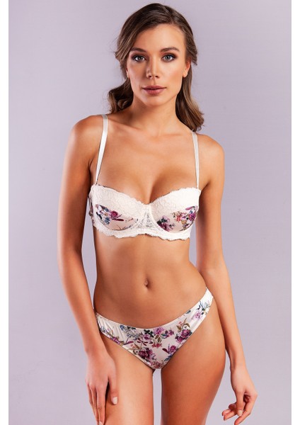 Gitana Half Push Up Bra,çiçekli Ekru Straplez Konforlu ve Şık Sütyen