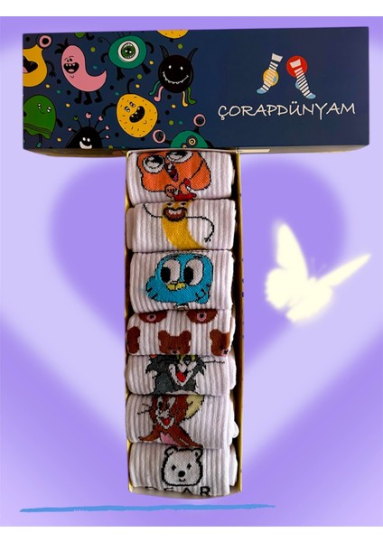 7”li Kutulu Gumball Darwin Karakterli Neşeli Kolej Tenis Çorap