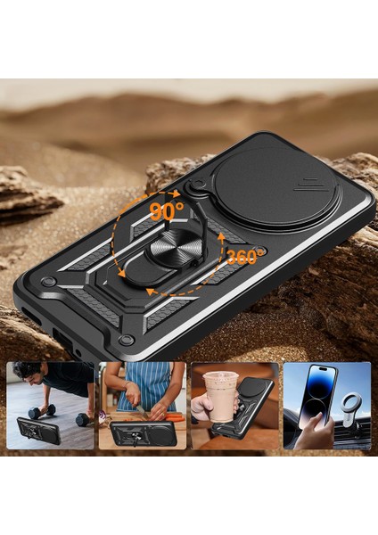 Xiaomi Redmi Note 14 Pro Plus Uyumlu Kılıf Magnetik Standlı Kamera Korumalı Zore Sürgülü Vega Kapak fırsatları