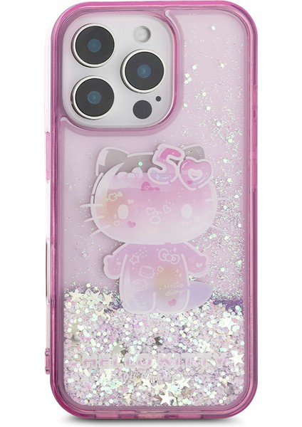 Apple iPhone 16 Pro Uyumlu Case Hello Kitty Original Licensed Liquid Silvery 50TH Anniversary Party Cover modelleri
