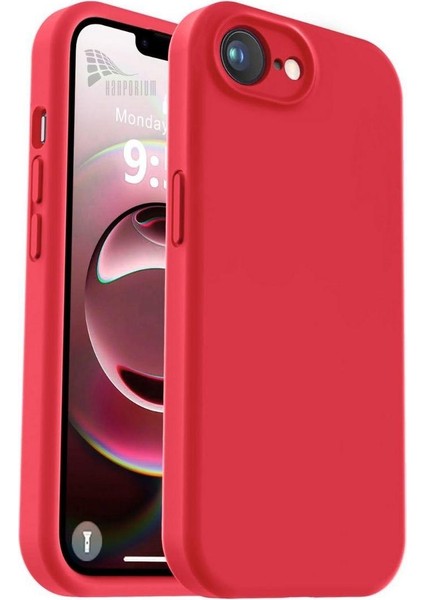Apple iPhone 16E Uyumlu Silikon Kılıf - Kamera Korumalı Esnek Pastel Renk Kapak - Kırmızı