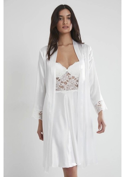 Pierre Cardin 4265 Saten Kısa Sabahlık Gecelik Takım