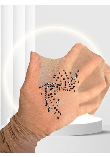 Nina Ten Rengi Bacağı Yanan Pullu 20 Den Taşlı Burnu Şeffaf Pamuk Ağlı Külotlu Çorap