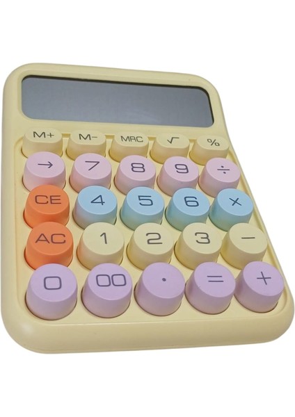 Renkli Büyük Bilgisayar Tuşlu 12 Haneli LCD Ekran Hesap Makinesi -Sarı Renk