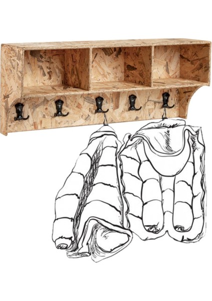 Osb Ahşap Fortmanto Askılıklı Duvar Rafı Özel Tasarım