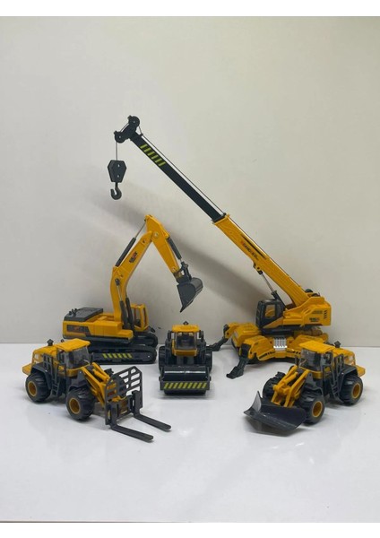 Inşaat Araçları Oyuncak Büyük Vinç Dozer Kepçe Slindir Forklift Kar Küreyici 5 Li Set