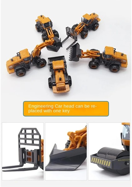 Inşaat Araçları Oyuncak Büyük Vinç Dozer Kepçe Slindir Forklift Kar Küreyici 5 Li Set
