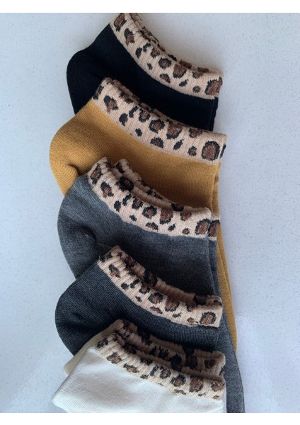 5'li Leopar Desenli Kenarlı Bilek Çorabı