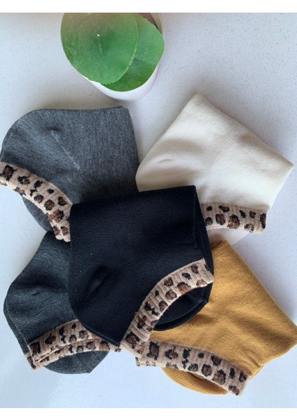 5'li Leopar Desenli Kenarlı Bilek Çorabı modelleri