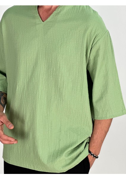 Müslin Kumaş Fakir Kol Yeşil T-Shirt fırsatları