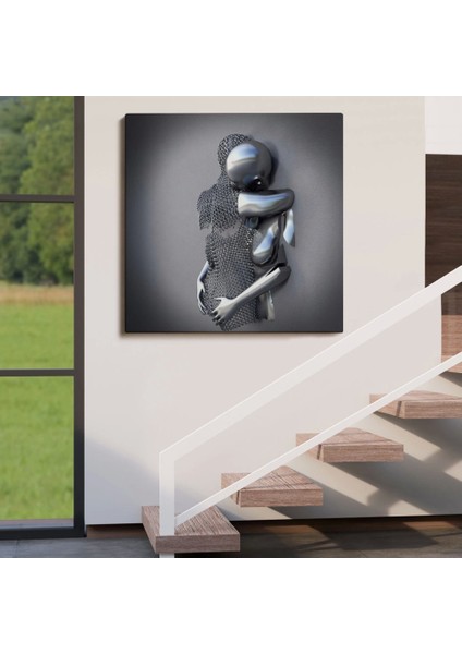 - Kanvas Tablo, Gri ve Gümüş Metalik Efektli Modern Aşk SANATI-5363 fırsatları