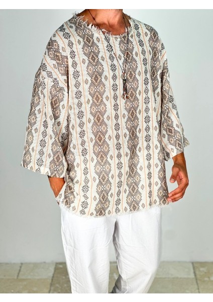 Çizgili Desenli Bohem Fakir Kol T-Shirt modelleri