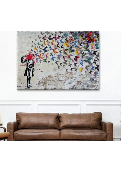 Marsilyan- Banksy Kelebek Kanvas Tablo, Kelebek Kız TABLOSU-5389