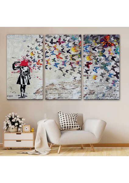 Marsilyan- Banksy Kelebek Kanvas Tablo, Kelebek Kız TABLOSU-5389 modelleri