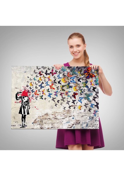 Marsilyan- Banksy Kelebek Kanvas Tablo, Kelebek Kız TABLOSU-5389 fırsatları