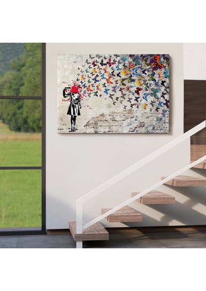 Marsilyan- Banksy Kelebek Kanvas Tablo, Kelebek Kız TABLOSU-5389 indirimleri