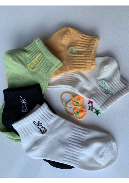 5'li Tavşan Desenli Lastikli Uzun Çorap
