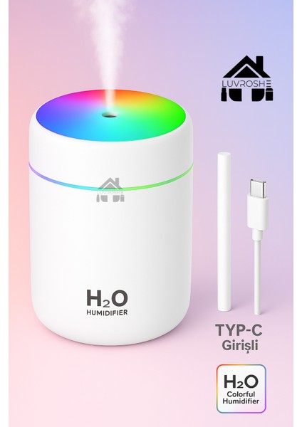 Yeni TYPE-C GİRİŞLİ LED Işıklı Mini Ortam Oda Hava Nemlendirici ve Taşınabilir Buhar Makinesi H2O Humidifier