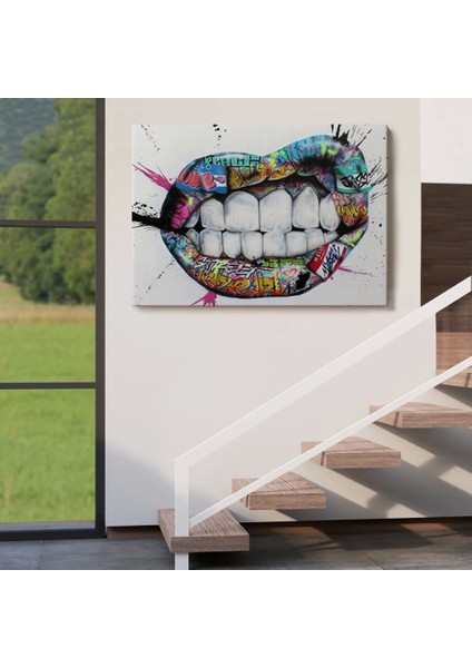 - Renkli Dudak Graffiti Kanvas Tablo, Banksy Sokak SANATI-5413 indirimleri